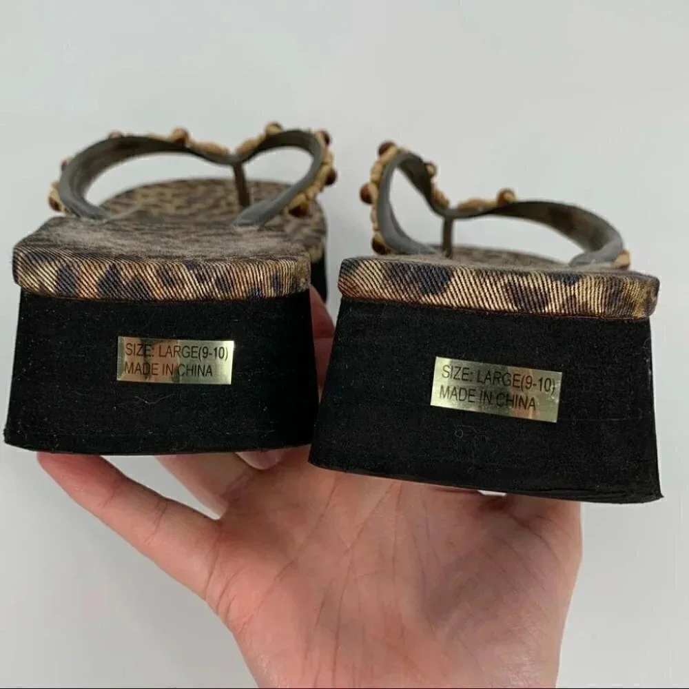 coconut girl sandals L 9-10 cheetah chunky platform flip flops 80s vintage y2k